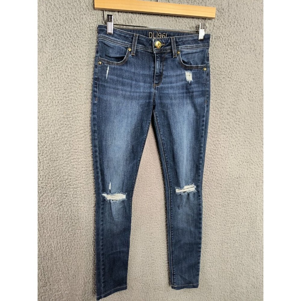 DL1961 Emma Jeans 25 Legging Heath Blue Denim‎ Low Rise Distressed